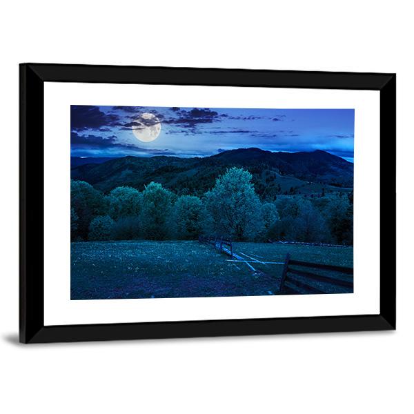 Foggy Forest At Night Canvas Wall Art-3 Horizontal-Gallery Wrap-25" x 16"-Tiaracle
