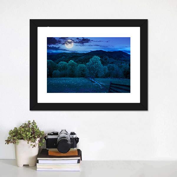Foggy Forest At Night Canvas Wall Art-1 Piece-Framed Print-20" x 16"-Tiaracle