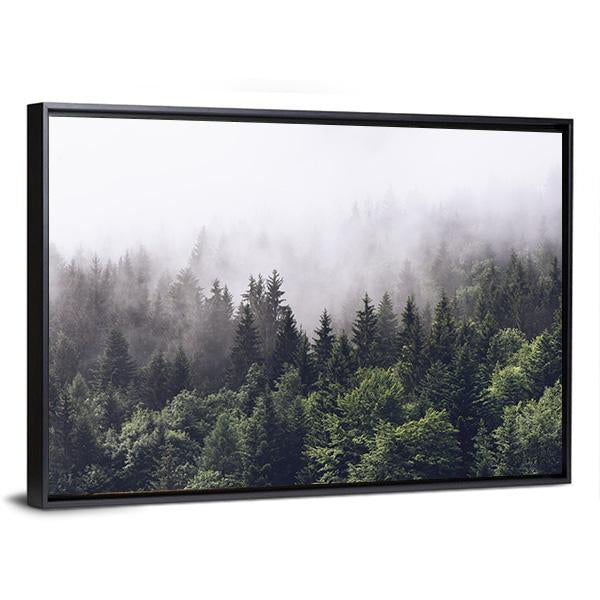 Foggy Forested Mountain Canvas Wall Art-3 Horizontal-Gallery Wrap-25&quot; x 16&quot;-Tiaracle