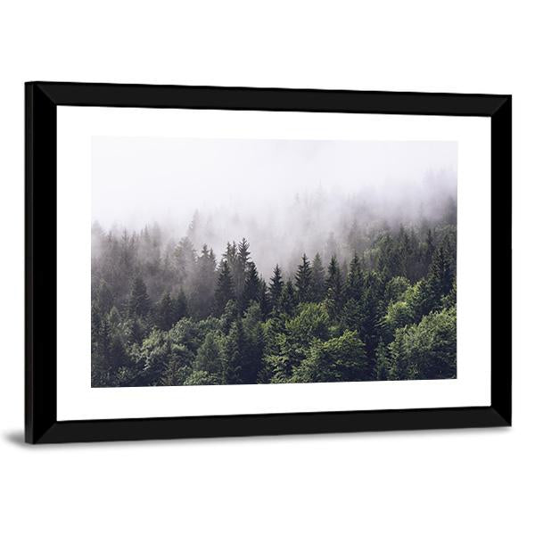 Foggy Forested Mountain Canvas Wall Art-3 Horizontal-Gallery Wrap-25&quot; x 16&quot;-Tiaracle