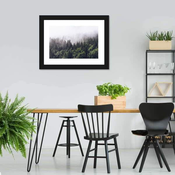 Foggy Forested Mountain Canvas Wall Art-3 Horizontal-Gallery Wrap-25&quot; x 16&quot;-Tiaracle