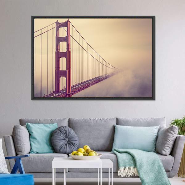 Foggy Golden Gate Bridge Canvas Wall Art-3 Horizontal-Gallery Wrap-25" x 16"-Tiaracle
