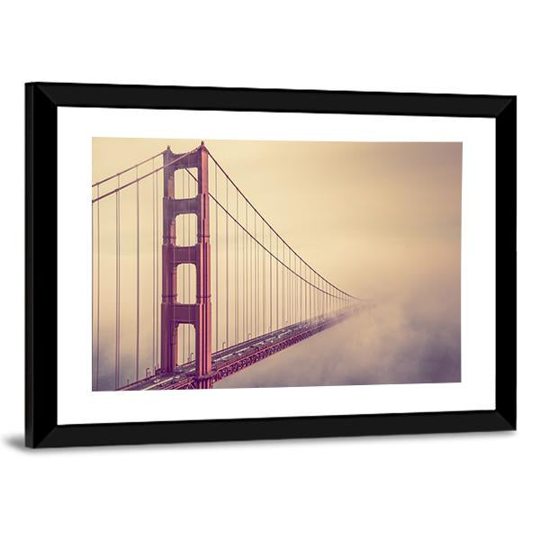 Foggy Golden Gate Bridge Canvas Wall Art-3 Horizontal-Gallery Wrap-25" x 16"-Tiaracle