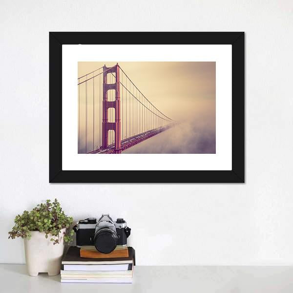 Foggy Golden Gate Bridge Canvas Wall Art-1 Piece-Framed Print-20" x 16"-Tiaracle