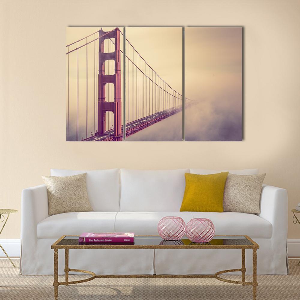 Foggy Golden Gate Bridge Canvas Wall Art-3 Horizontal-Gallery Wrap-37" x 24"-Tiaracle