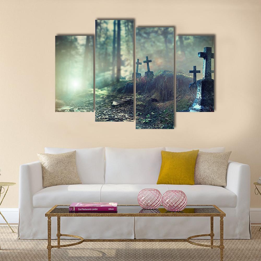 Foggy Graveyard Canvas Wall Art-4 Pop-Gallery Wrap-50" x 32"-Tiaracle