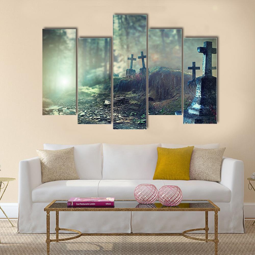 Foggy Graveyard Canvas Wall Art-5 Pop-Gallery Wrap-47" x 32"-Tiaracle