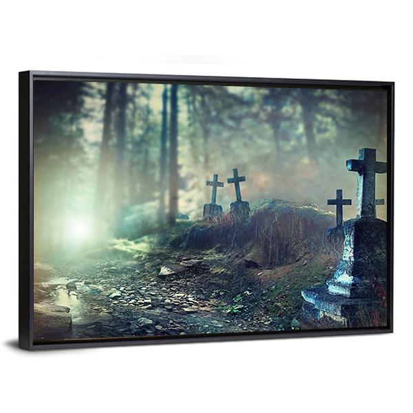 Foggy Graveyard Canvas Wall Art-3 Horizontal-Gallery Wrap-25" x 16"-Tiaracle