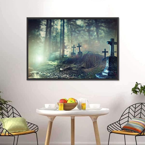 Foggy Graveyard Canvas Wall Art-3 Horizontal-Gallery Wrap-25" x 16"-Tiaracle