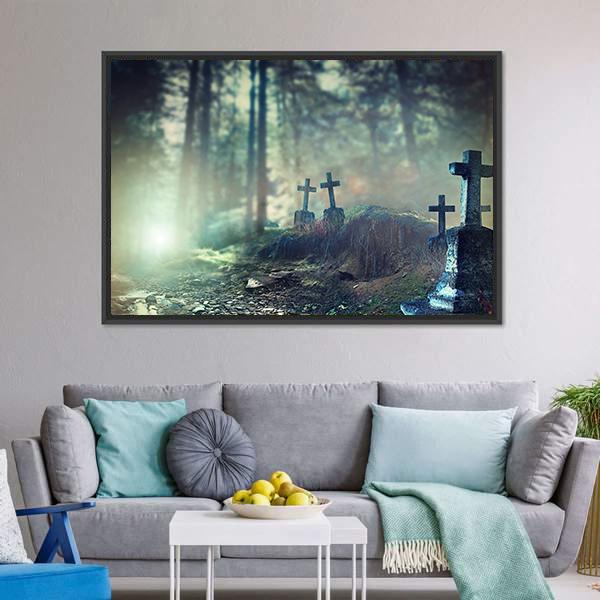 Foggy Graveyard Canvas Wall Art-3 Horizontal-Gallery Wrap-25" x 16"-Tiaracle