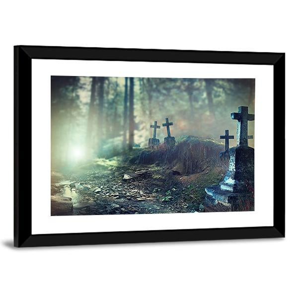 Foggy Graveyard Canvas Wall Art-3 Horizontal-Gallery Wrap-25" x 16"-Tiaracle