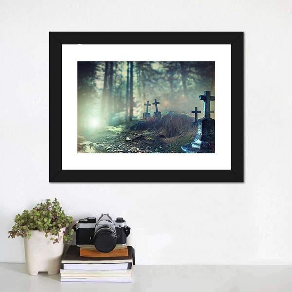 Foggy Graveyard Canvas Wall Art-1 Piece-Framed Print-20" x 16"-Tiaracle