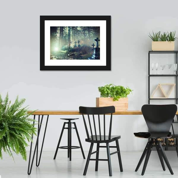 Foggy Graveyard Canvas Wall Art-3 Horizontal-Gallery Wrap-25" x 16"-Tiaracle