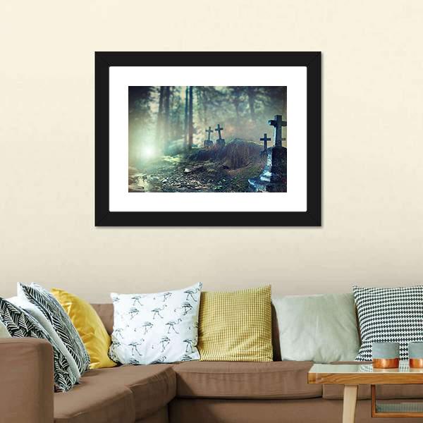 Foggy Graveyard Canvas Wall Art-3 Horizontal-Gallery Wrap-25" x 16"-Tiaracle