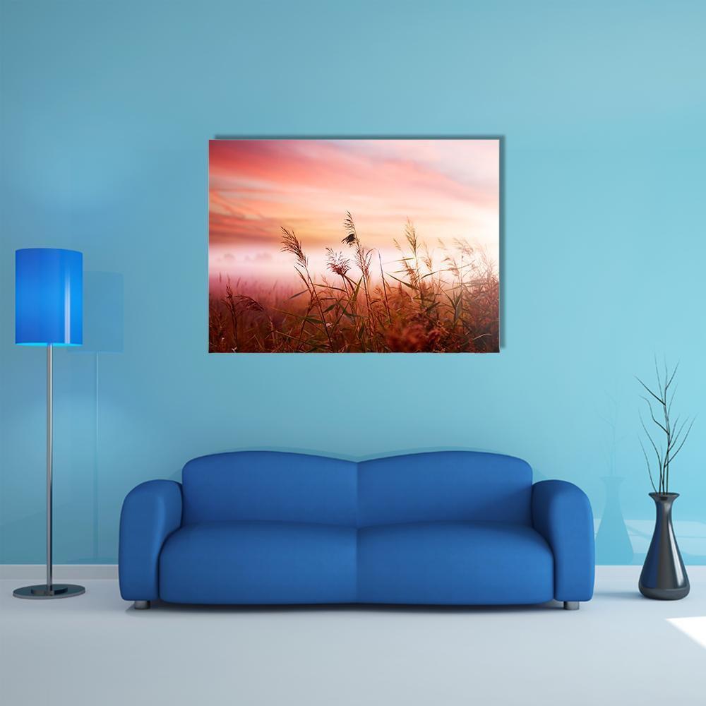 Foggy Landscape Canvas Wall Art-1 Piece-Gallery Wrap-48" x 32"-Tiaracle