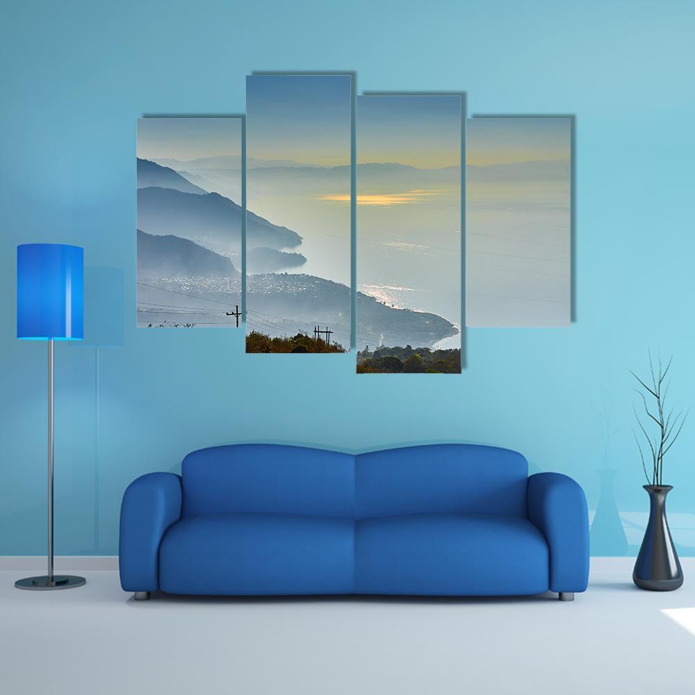 Foggy Morning At Lake Canvas Wall Art-4 Pop-Gallery Wrap-50" x 32"-Tiaracle