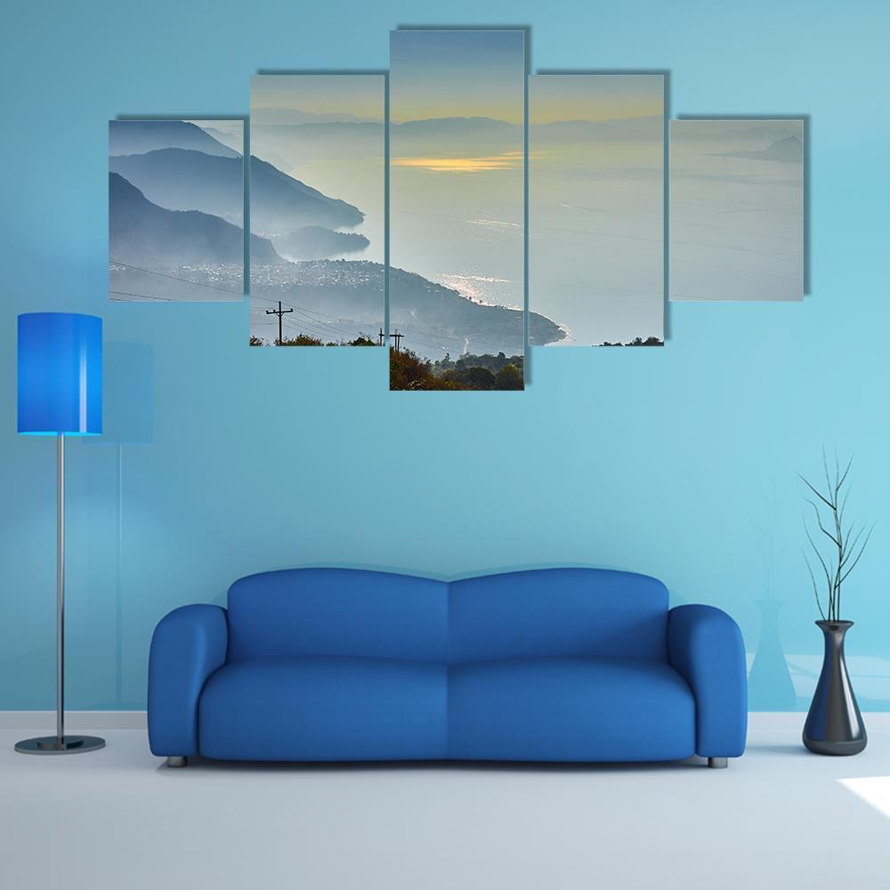 Foggy Morning At Lake Canvas Wall Art-5 Star-Gallery Wrap-62" x 32"-Tiaracle