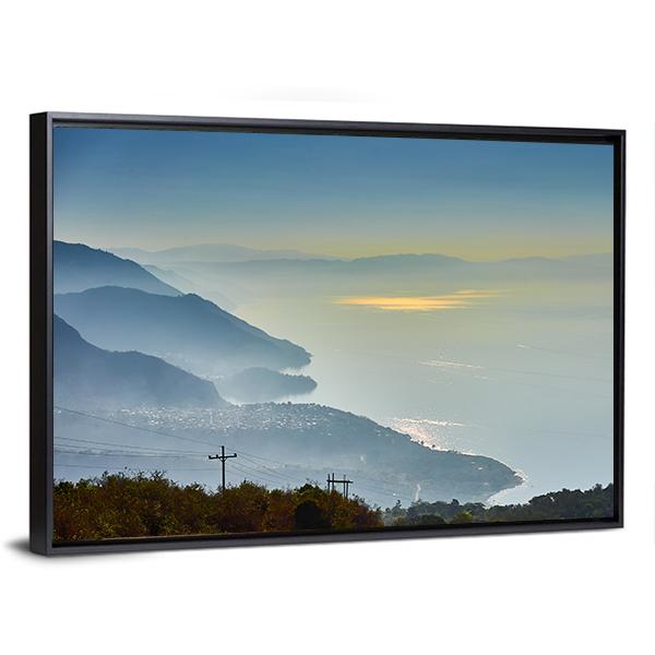 Foggy Morning At Lake Canvas Wall Art-3 Horizontal-Gallery Wrap-25" x 16"-Tiaracle