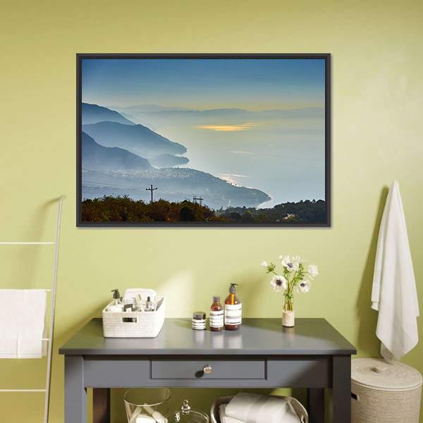 Foggy Morning At Lake Canvas Wall Art-1 Piece-Floating Frame-24" x 16"-Tiaracle