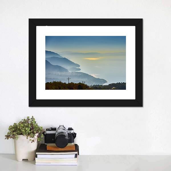 Foggy Morning At Lake Canvas Wall Art-1 Piece-Framed Print-20" x 16"-Tiaracle