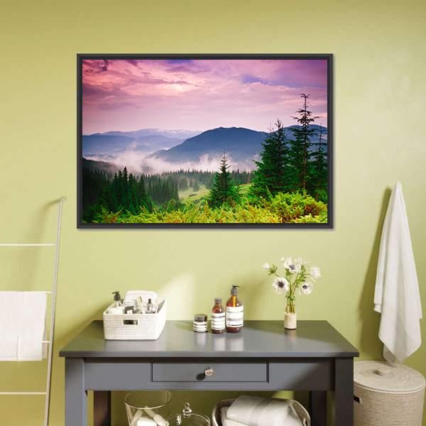 Foggy Mountain Canvas Wall Art-1 Piece-Floating Frame-24&quot; x 16&quot;-Tiaracle