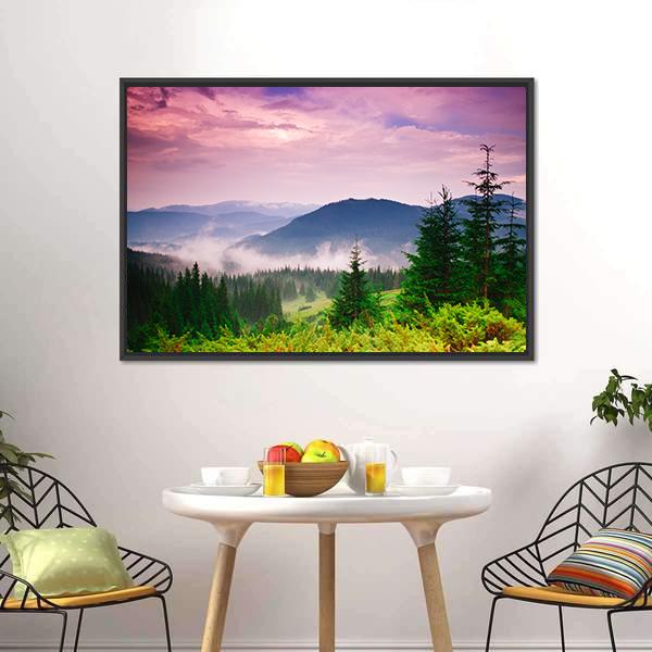 Foggy Mountain Canvas Wall Art-3 Horizontal-Gallery Wrap-25" x 16"-Tiaracle