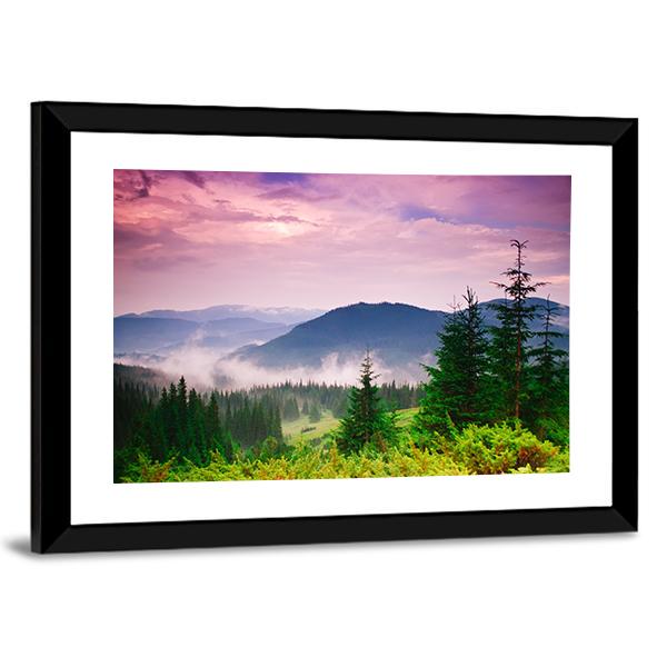Foggy Mountain Canvas Wall Art-3 Horizontal-Gallery Wrap-25" x 16"-Tiaracle