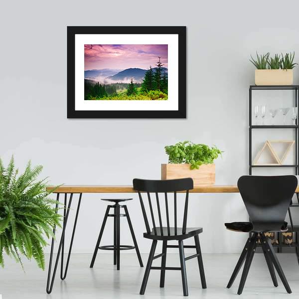 Foggy Mountain Canvas Wall Art-3 Horizontal-Gallery Wrap-25" x 16"-Tiaracle