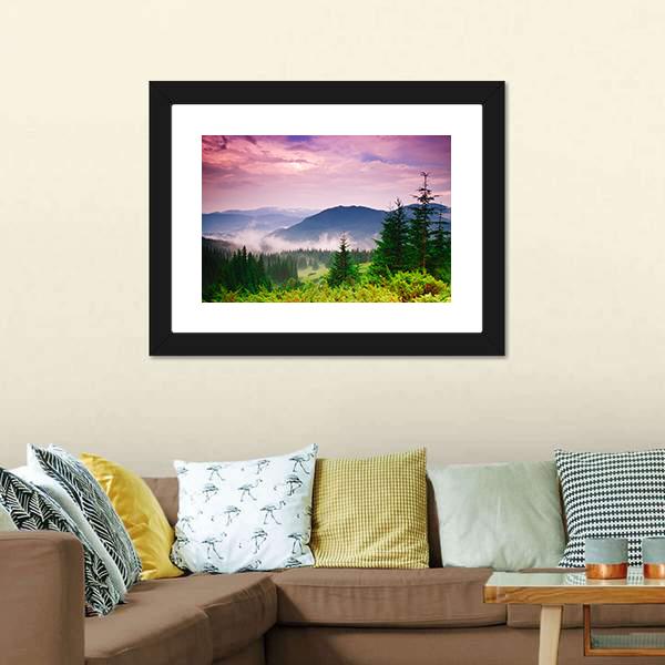 Foggy Mountain Canvas Wall Art-3 Horizontal-Gallery Wrap-25" x 16"-Tiaracle