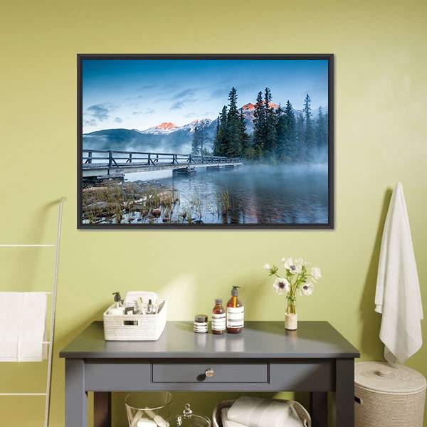 Foggy Pyramid Lake Canvas Wall Art-1 Piece-Floating Frame-24" x 16"-Tiaracle