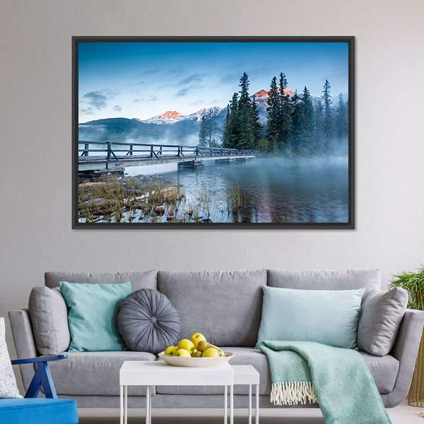 Foggy Pyramid Lake Canvas Wall Art-5 Horizontal-Gallery Wrap-22" x 12"-Tiaracle