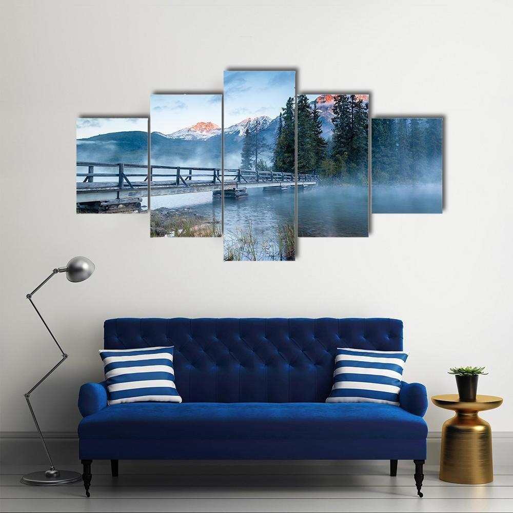 Foggy Pyramid Lake Canvas Wall Art-5 Star-Gallery Wrap-62" x 32"-Tiaracle