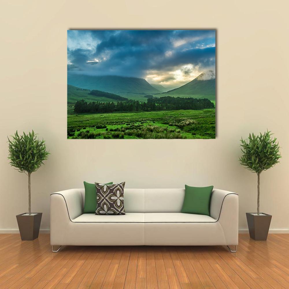 Foggy Sunset In Glencoe Canvas Wall Art-5 Star-Gallery Wrap-62" x 32"-Tiaracle