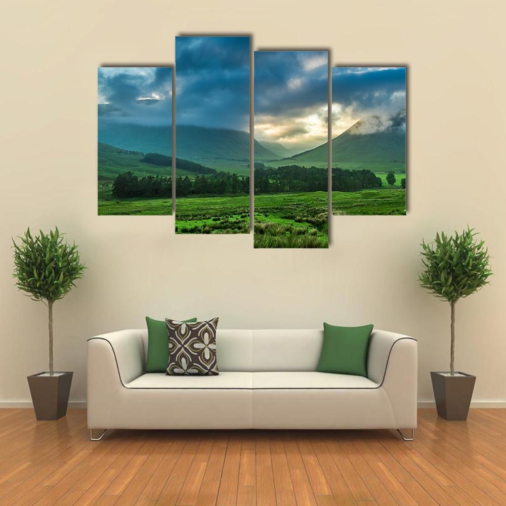 Foggy Sunset In Glencoe Canvas Wall Art-4 Pop-Gallery Wrap-50" x 32"-Tiaracle