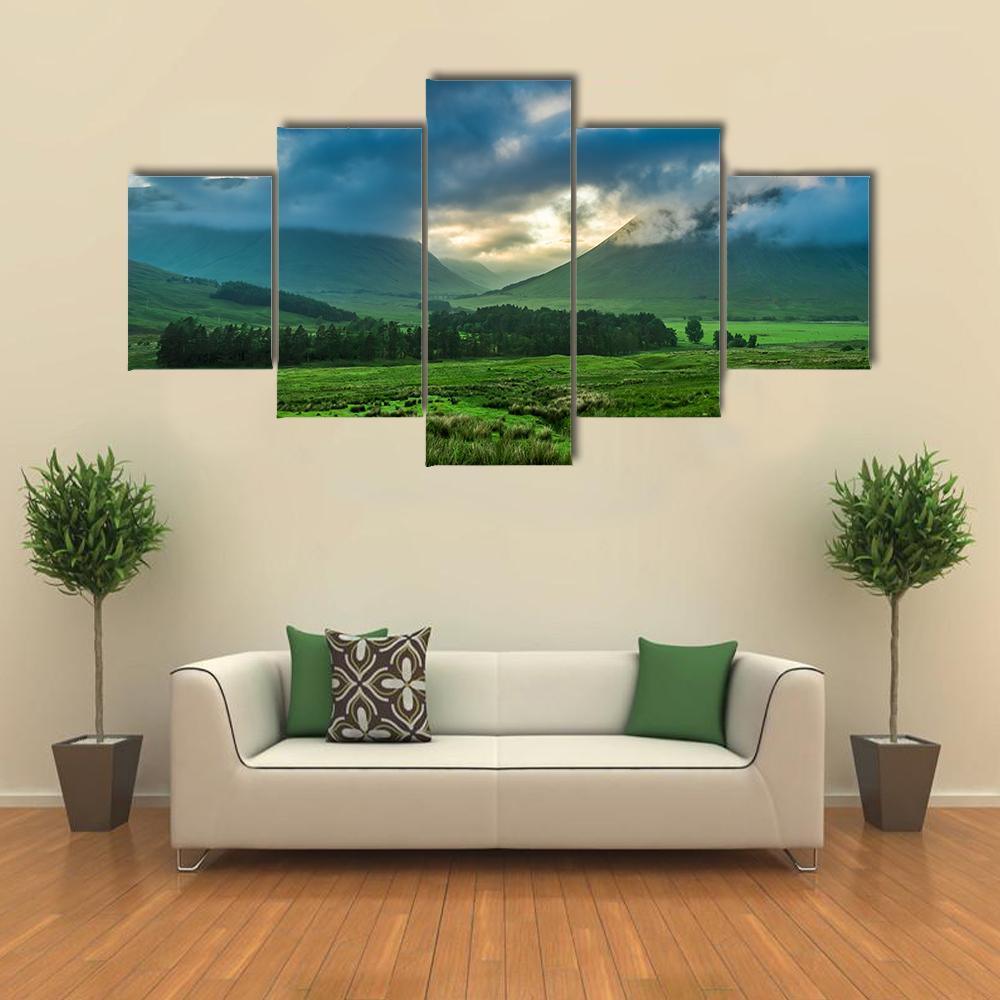 Foggy Sunset In Glencoe Canvas Wall Art-5 Star-Gallery Wrap-62" x 32"-Tiaracle