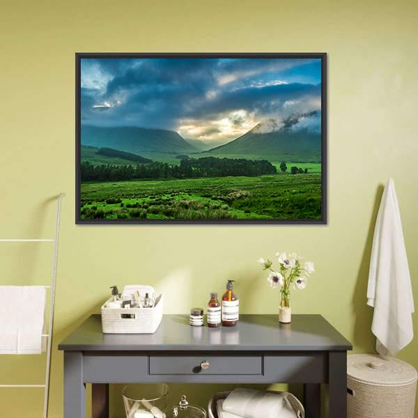 Foggy Sunset In Glencoe Canvas Wall Art-1 Piece-Floating Frame-24" x 16"-Tiaracle
