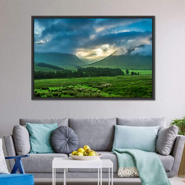 Foggy Sunset In Glencoe Canvas Wall Art-3 Horizontal-Gallery Wrap-25" x 16"-Tiaracle