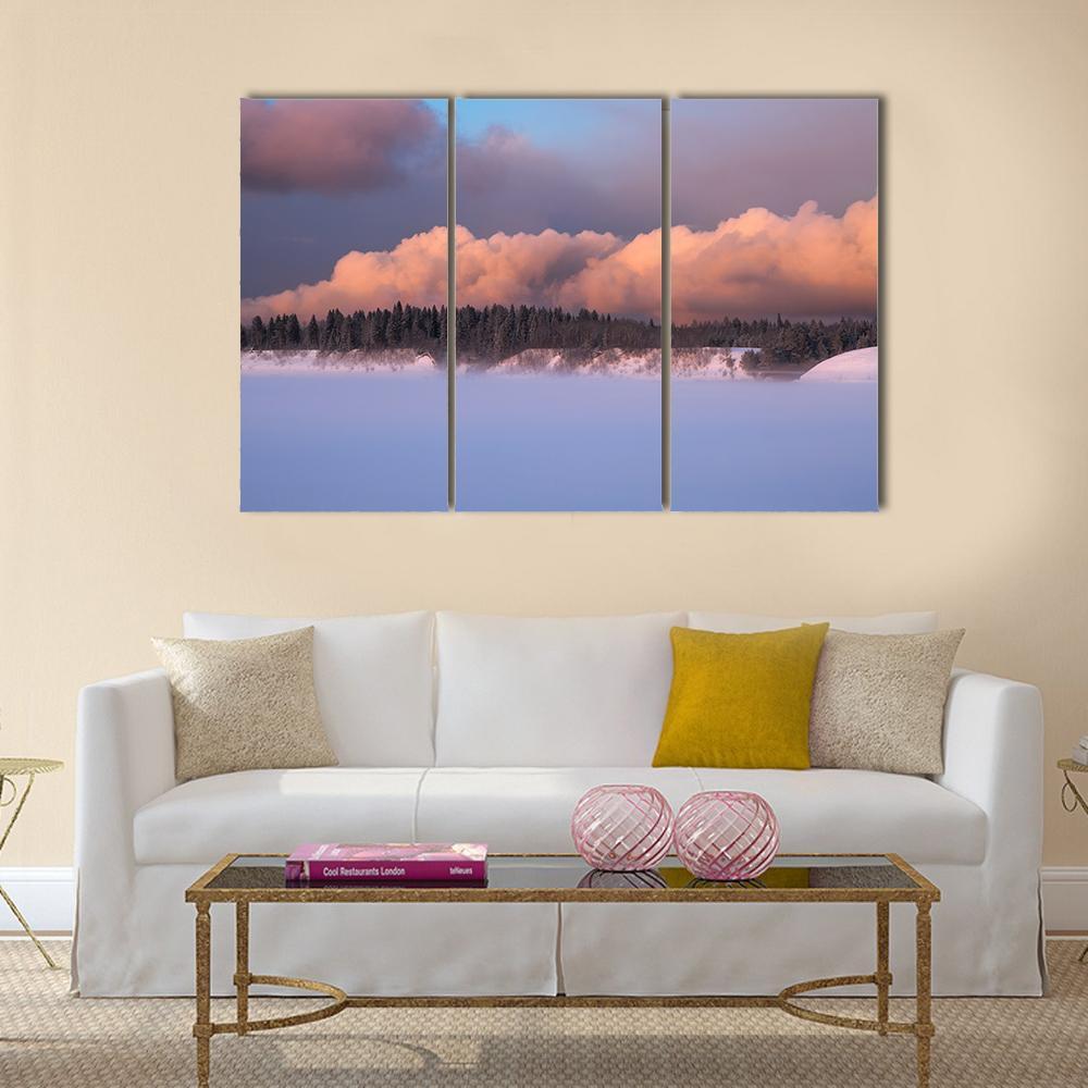 Foggy Winter Evening Canvas Wall Art-3 Horizontal-Gallery Wrap-37" x 24"-Tiaracle