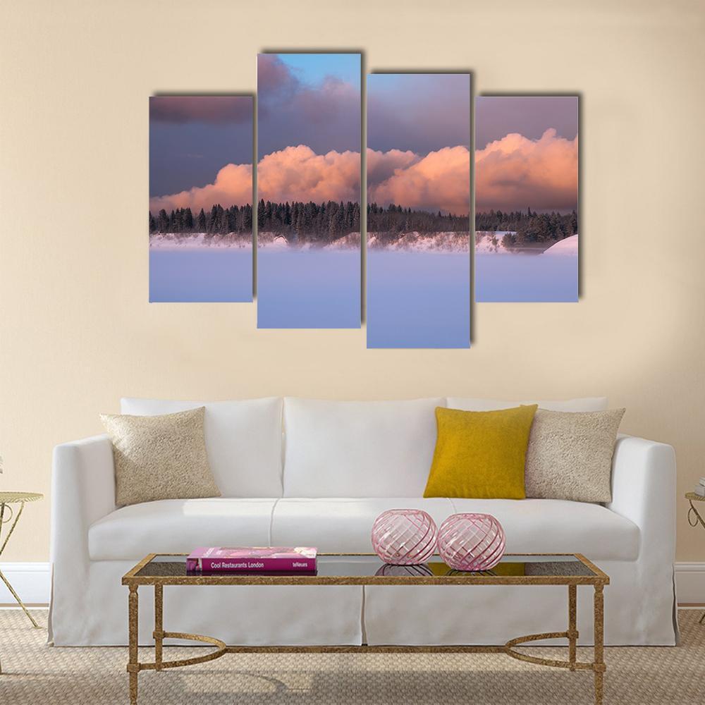 Foggy Winter Evening Canvas Wall Art-4 Pop-Gallery Wrap-50" x 32"-Tiaracle