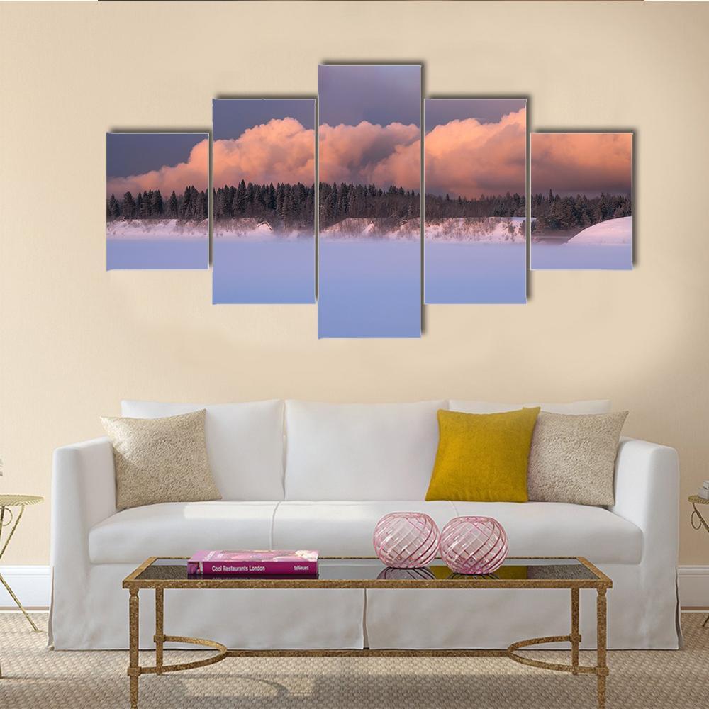 Foggy Winter Evening Canvas Wall Art-5 Star-Gallery Wrap-62" x 32"-Tiaracle