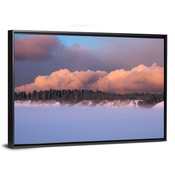 Foggy Winter Evening Canvas Wall Art-3 Horizontal-Gallery Wrap-25" x 16"-Tiaracle