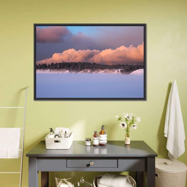 Foggy Winter Evening Canvas Wall Art-3 Horizontal-Gallery Wrap-25" x 16"-Tiaracle