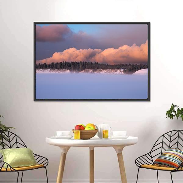 Foggy Winter Evening Canvas Wall Art-1 Piece-Floating Frame-24" x 16"-Tiaracle