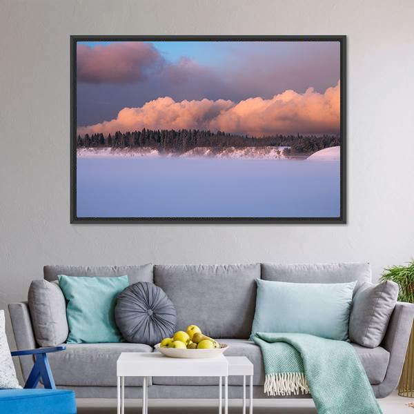 Foggy Winter Evening Canvas Wall Art-3 Horizontal-Gallery Wrap-25" x 16"-Tiaracle