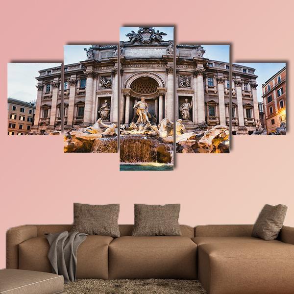 Fontana Trevi Italy Canvas Wall Art-5 Star-Gallery Wrap-62" x 32"-Tiaracle