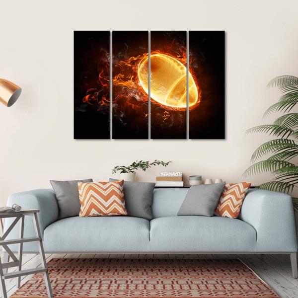 Flamy Football Canvas Wall Art-4 Horizontal-Gallery Wrap-34&quot; x 24&quot;-Tiaracle