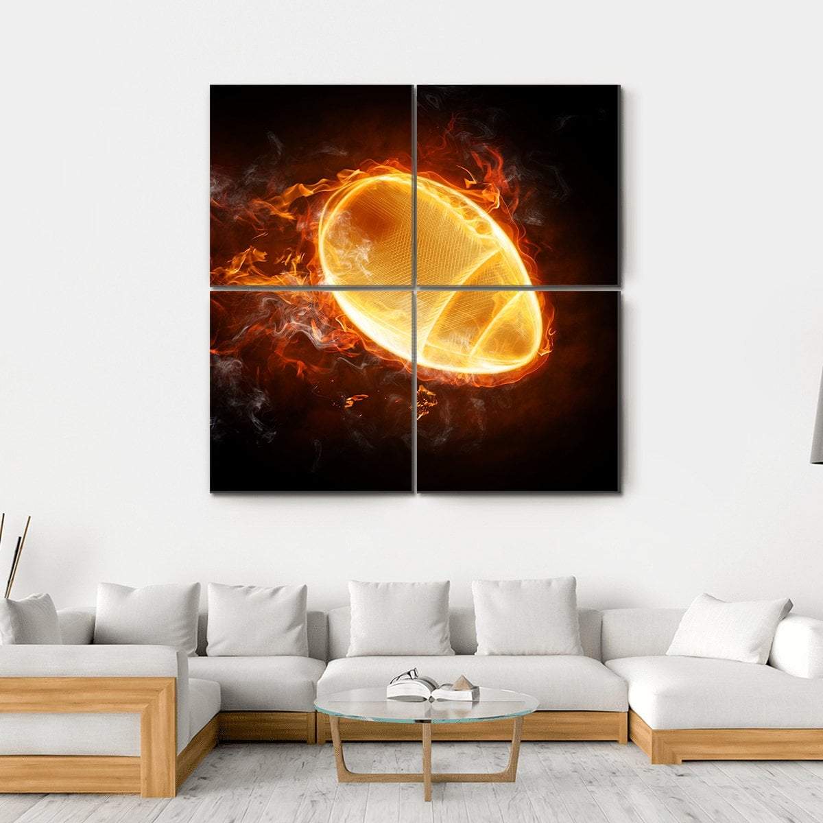 Flamy Football Canvas Wall Art-4 Square-Gallery Wrap-17&quot; x 17&quot;-Tiaracle