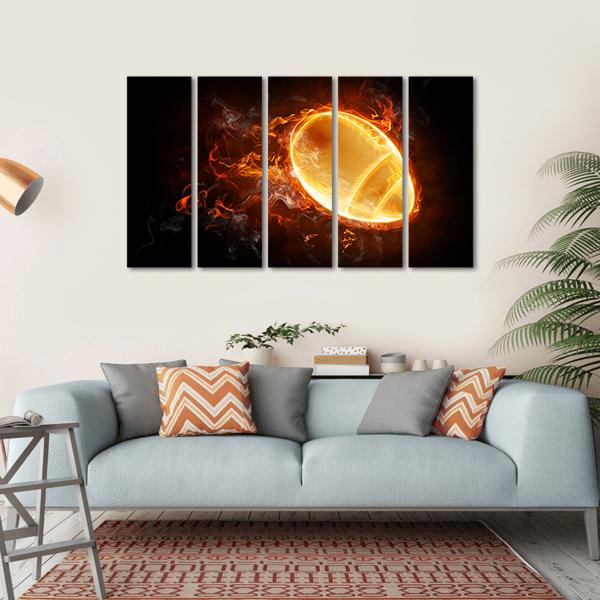 Flamy Football Canvas Wall Art-5 Horizontal-Gallery Wrap-22&quot; x 12&quot;-Tiaracle
