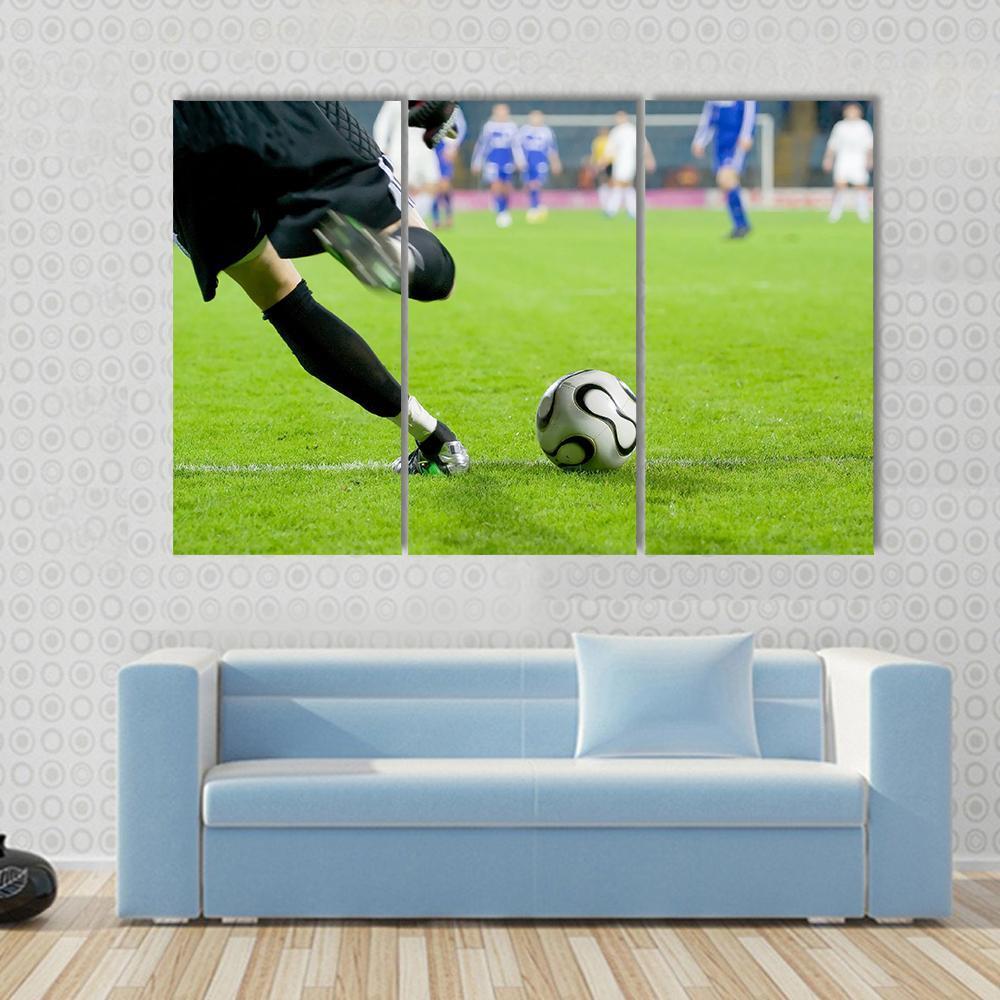 Football Goalkeeper Kick The Ball Canvas Wall Art-3 Horizontal-Gallery Wrap-37&quot; x 24&quot;-Tiaracle