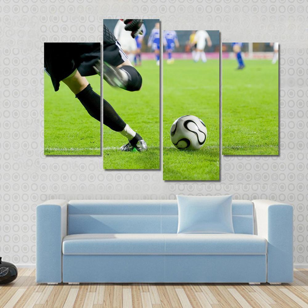 Football Goalkeeper Kick The Ball Canvas Wall Art-4 Pop-Gallery Wrap-50&quot; x 32&quot;-Tiaracle